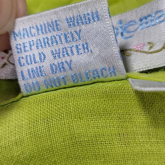 🔹️Casey Coleman Lime Embroider Margaritas Button Linen Top Medium - Picture 11 of 11